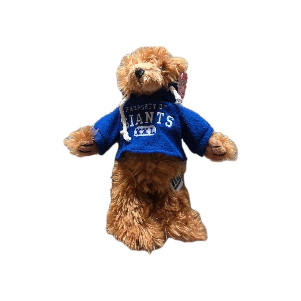 New NY New York Giants Brown Bear Plush Toy NFL Fan Hoodie Blue 14" Good Stuff